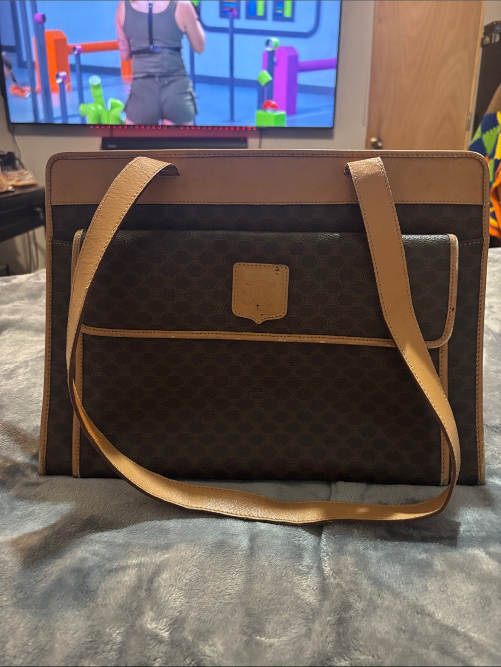 Celine vintage Shoulder Bag with Tan Leather Trim